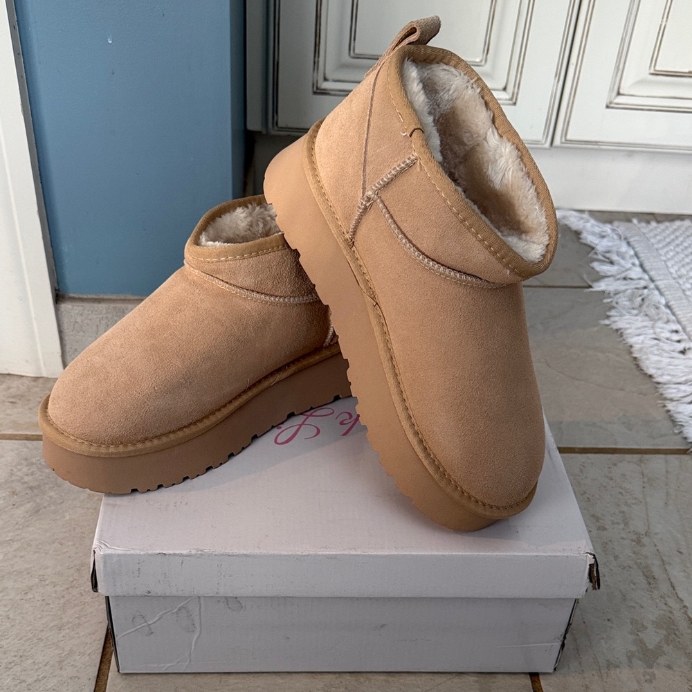 Pink Lily Tan Ankle Boots